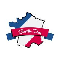 Bastille-Tagesband mit Frankreich-Kartenlinie und Füllstilikonen-Vektordesign vektor