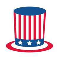 4 juli självständighetsdag hatt med amerikanska flaggan platt stilikon vektor