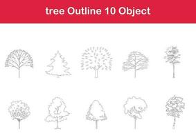 träd linje teckning, sida se, grafik träd element enda objekt översikt minimal växt symbol för arkitektur och landskap design. vektor illustration i stroke fylla i vit. skog, tropisk.