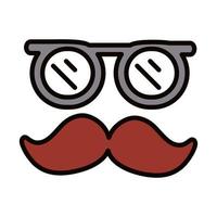 glasögon och mustasch retro firande linje och fyll ikon vektor