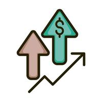 Gewinnpfeile Geldwirtschaft Finanzgeschäft Börsenlinie und Füllsymbol vektor