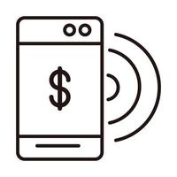 smartphone internetanslutning shopping eller betalning mobil bank linje ikon vektor