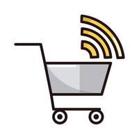 köpvagn online shopping eller betalning mobilbank linje och fyll ikon vektor
