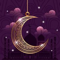 Ramadan Kareem Poster mit hängendem Mond vektor