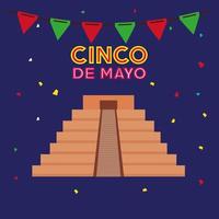 Cinco de Mayo Poster mit Pyramide und hängenden Girlanden vektor