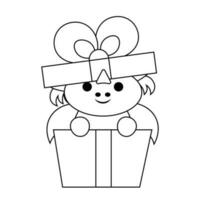süß Karikatur Drachen im Feier Geschenk Box im schwarz und Weiß vektor