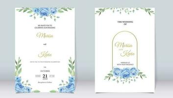 elegant Blau Blumen- Hochzeit Einladung mit minimalistisch Design vektor