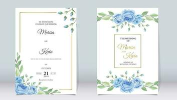 elegant blå blommig bröllop inbjudan med minimalistisk design vektor
