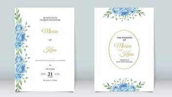 elegant blå blommig bröllop inbjudan med minimalistisk design vektor