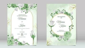 Luxus Hochzeit Einladung mit Grün Rosen und Aquarell Hintergrund vektor