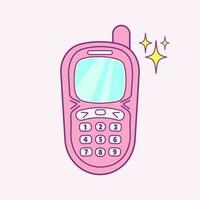 y2k gammal mobil, glamorös cell telefon, trendig vektor illustration, nostalgi för 90s 2000-talet, hand dragen telefon