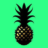 ananas tropisk ljuv frukt svart gul silhuett på en grön bakgrund. friska, friska efterrätt. vektor illustration.