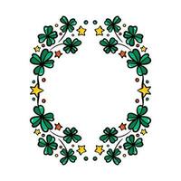 Kleeblatt Girlande auf Weiß Hintergrund. st Patrick Tag Gruß Karte mit Kleeblatt Kranz. irisch. Vektor eben Illustration. gut zum Text und Karten