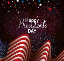 Happy Presidents Day mit USA-Flagge und Feuerwerk vektor