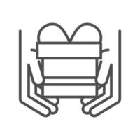 Hände mit Geschenkbox Frachtversand bezogene Lieferlinie Stilsymbol vektor