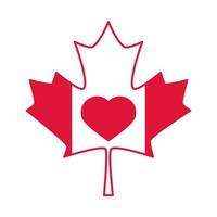 Kanada dag lönnlöv flagga och hjärta firande platt stilikon vektor