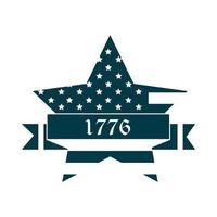 glad självständighetsdagen amerikanska flaggan stjärna form och band insignier siluett stilikon vektor