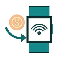 Mobile Banking Smart Watch Verbindung Geld flach Stilsymbol vektor