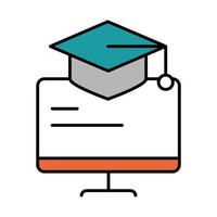 Online-Bildungs-Computer-Abschluss-Hut-Website und mobile Schulungskurse Linie und Füllsymbol vektor