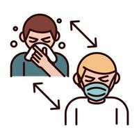 Covid 19 Coronavirus-Präventionsleute mit Maske und trockenem Husten verbreiten die Pandemielinie des Ausbruchs und füllen das Stilsymbol vektor