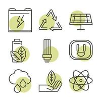 hållbar energi alternativ förnybar ekologi ikoner anger linje stil ikon vektor