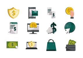 Zahlungen online Geld Finanzen Handel Technologie Icons Set flache Symbol Schatten vektor