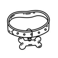 Haustier Halsband Vektor Symbol. Leder Zubehörteil zum ein Hund oder ein Katze mit ein Knochen. schwarz und Weiß Gekritzel isoliert auf Weiß. einfach skizzieren, Linie Kunst. Karikatur Clip Art zum Logo, Poster, drucken, Netz