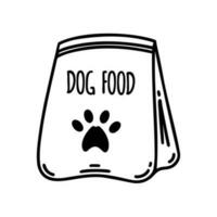 Hund Essen Vektor Symbol. Verpackung Leckereien zum Haustiere. Fleisch Delikatesse zum ein Welpe. organisch Beutel mit Tier Pfote drucken. Illustration isoliert auf Weiß. einfach Gekritzel, skizzieren. Clip Art zum Poster, Netz, App