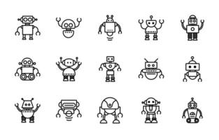 Robotertechnologie-Charakter künstliche Maschinensymbole linear eingestellt vektor