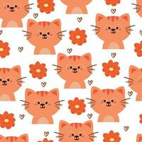 sömlös mönster tecknad serie katt och blomma. söt djur- tapet för textil, gåva slå in papper vektor