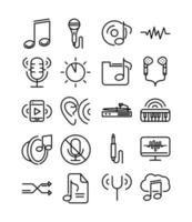 Sound Audio Lautstärke Musik Line Style Icons Set vektor