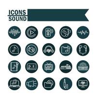 Sound Audio Lautstärke Musik Block Stil Icons Set vektor