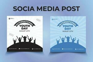 internationell ungdom dag social media affisch baner, internationell ungdom dag bakgrund, kreativ begrepp, värld ungdom dag vektor