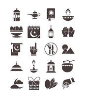 Ramadan arabisch islamische Feier Icon Set Silhouette Stilikone vektor