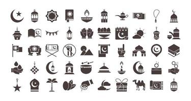 Ramadan arabisch islamische Feier Icon Set Silhouette Stilikone vektor