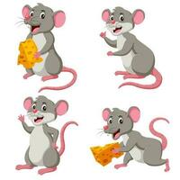 Karikatur Maus Satz. grau pelzig Nagetier wenig Ratte mit Rosa unbehaart Schwanz. Vektor Illustration