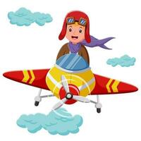 Lycklig unge flygande i flygplan. vektor illustration