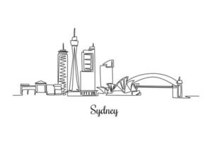 enda ett linje teckning sydney horisont, Australien. stad begrepp. kontinuerlig linje dra design grafisk vektor illustration.