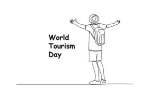 Single einer Linie Zeichnung Welt Tourismus Tag Konzept. kontinuierlich Linie zeichnen Design Grafik Vektor Illustration.