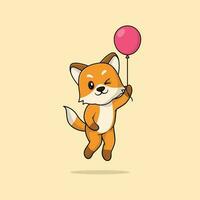 Vektor süß Baby Fuchs Karikatur schwebend halten Ballon Symbol Illustration.