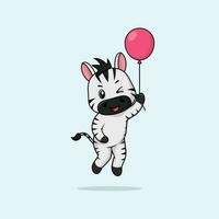 Vektor süß Baby Zebra Karikatur schwebend halten Ballon Symbol Illustration.