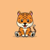 Vektor süß Baby Tiger Karikatur Sitzung Symbol Illustration.