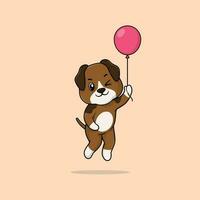 Vektor süß Baby Hund Karikatur schwebend halten Ballon Symbol Illustration.