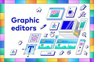 grafisk och rörelse ux ui designer verktygsfält i retro färgrik stil. vektor illustration