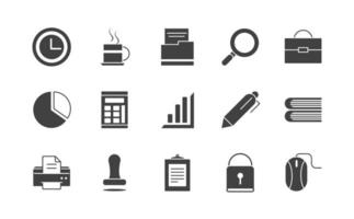 Bürobedarf Ausrüstung Schreibwaren Icon Set Silhouette auf weißem Hintergrund vektor