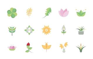blomma lövverk dekoratiopn naturliga blommiga botaniska ikoner set vektor