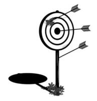 pilar för jakt rosett pinne ut av mål. exakt pil slå de mål. uppnå mål i företag. svartvit vektor illustration