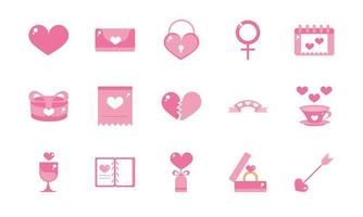 Happy Valentinstag Feier Dekoration romantische Icons Set rosa Design vektor