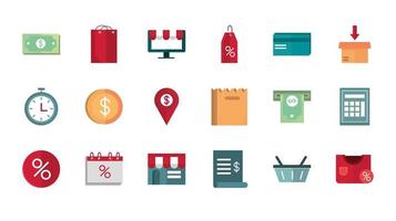 shopping affärshandel online ikonuppsättning vektor