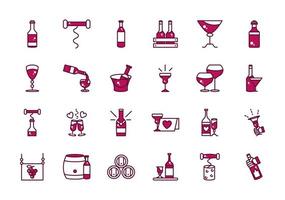 Wein Feier trinken Getränke Party Event Icons Sammlungslinie und gefüllt vektor